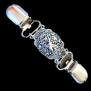 Shawl Cardigan Sweater clip Silver tone with bird fashion costume jewelry